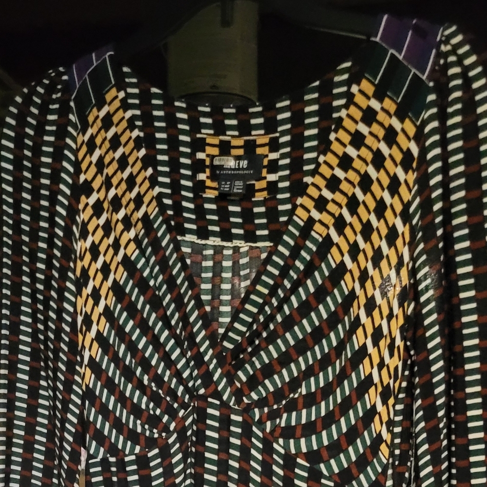 Anthropologie multi color dress with tie sleeves